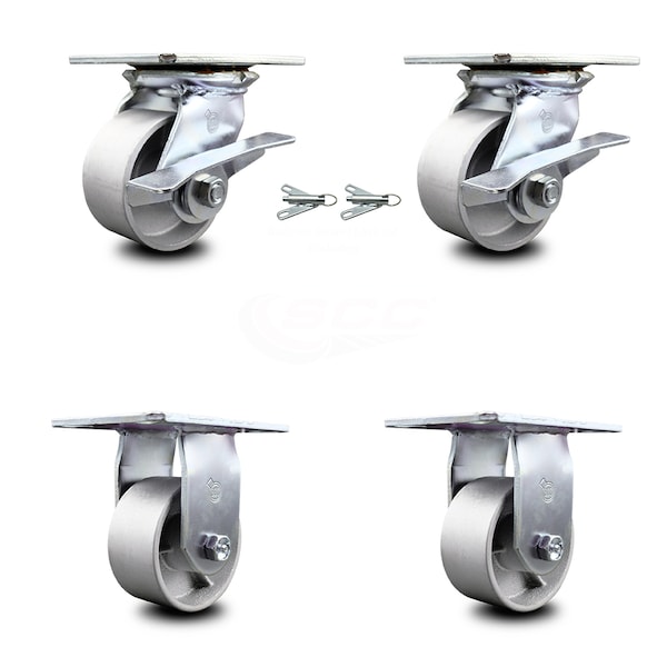 4 Inch Semi Steel Caster Brakes/Swivel Locks and 2 Rigid, 2PK